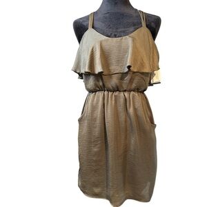 City Triangles Women’s Olive Green Ruffle Dress Size M – Belted, Sleeveless